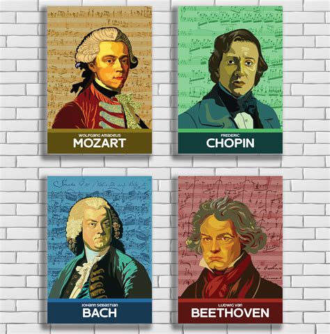 Classical Composers Poster Set: Mozart, Bach, Beethoven, Chopin ...