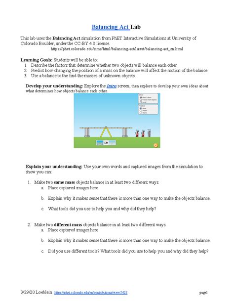 Balancing Act Lab: Understanding Object Equilibrium with PhET ...