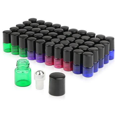 Pack of 50,1ml (1/4 Dram) Glass Roll on Bottle Mixed Color Sample Test ...