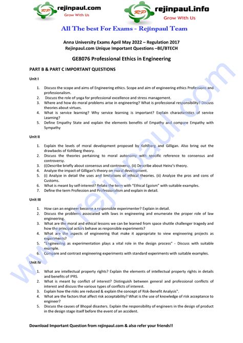 GE8076 Rejinpaul IQ - Professional Ethics Important Questions ...