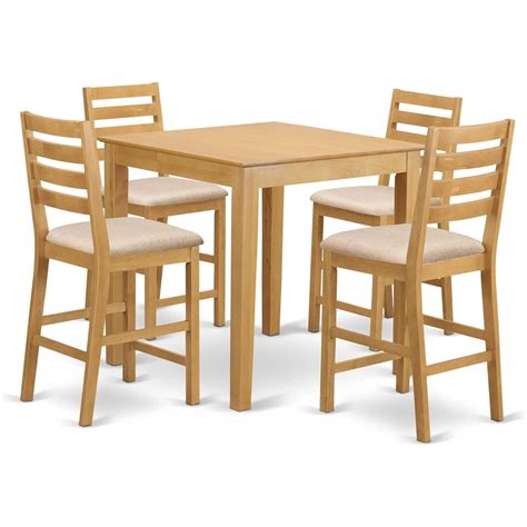 HomeStock 5-Piece Counter Height Square Dining Set, Oak Finish, 36 ...