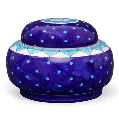 Turquoise Flower On Lid and Turquoise Dots with Blue Base Rose Bowl wi ...