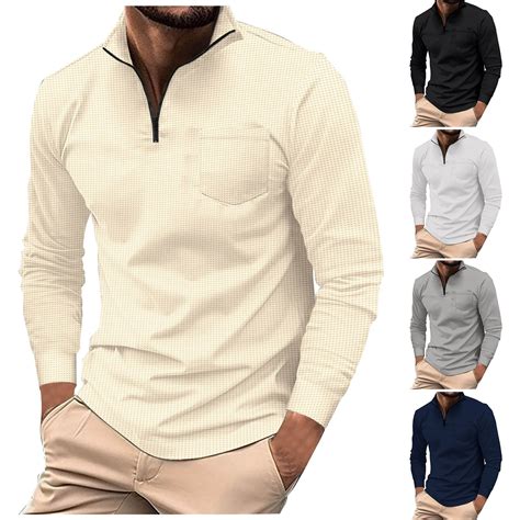 DDAPJ pyju Mens Quarter Zip Polos Shirt Waffle Knit Pullover Tops ...