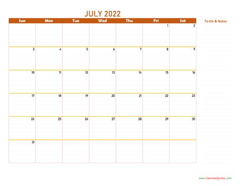 July 2022 Calendar | Calendar Quickly