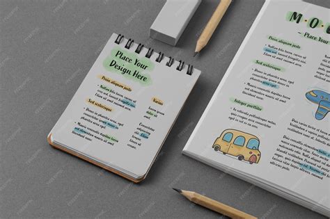 Premium PSD | View of sketchbook mock-up with pencil effect