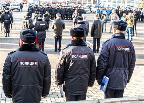 Russian Police Forces in Uniform on the Kuibyshev Square. Text in ...