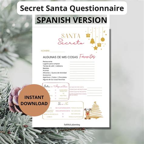 Spanish Secret Santa Questionnaire, Christmas Gift Exchange (digital ...