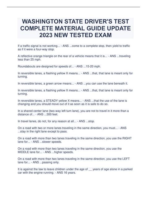 WASHINGTON STATE DRIVER'S TEST COMPLETE MATERIAL GUIDE UPDATE 2023 NEW ...