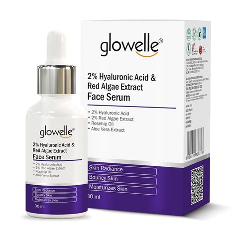 Glowelle 2% Hyaluronic Acid Face Serum & Red Algae Extract for Hydrated ...