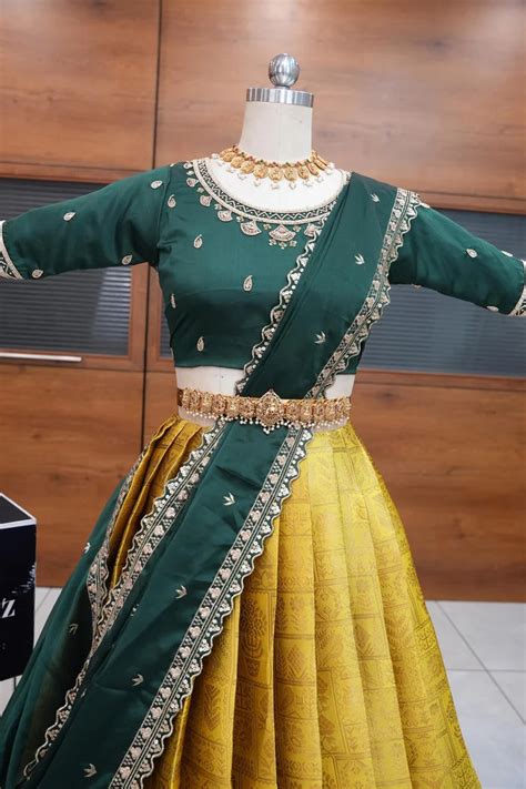 Women's Woven Design zari work Half Saree with FullyHandwork Blouse an ...