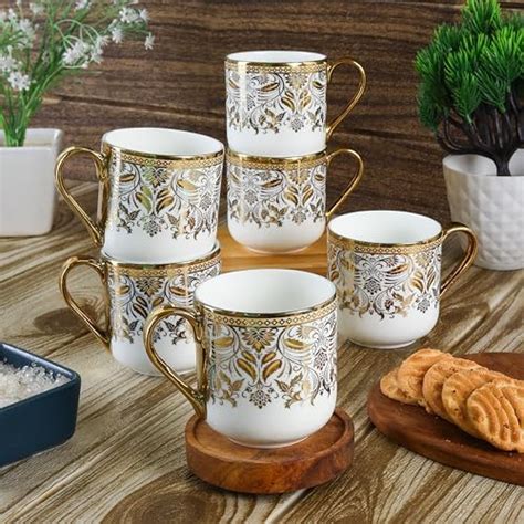 Buy Femora Premium Pink Peacock Pattern Golden Ceramic Coffee & Tea Cup ...