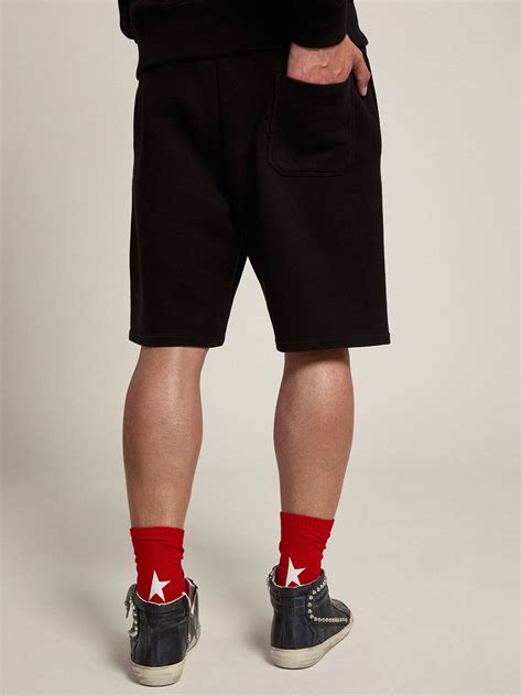 Men's black bermuda shorts with tone-on-tone star | Golden Goose