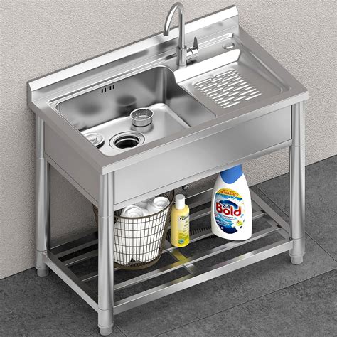 Stainless Steel Utility Sink, Free Standing Laundry Sink with Washboard ...