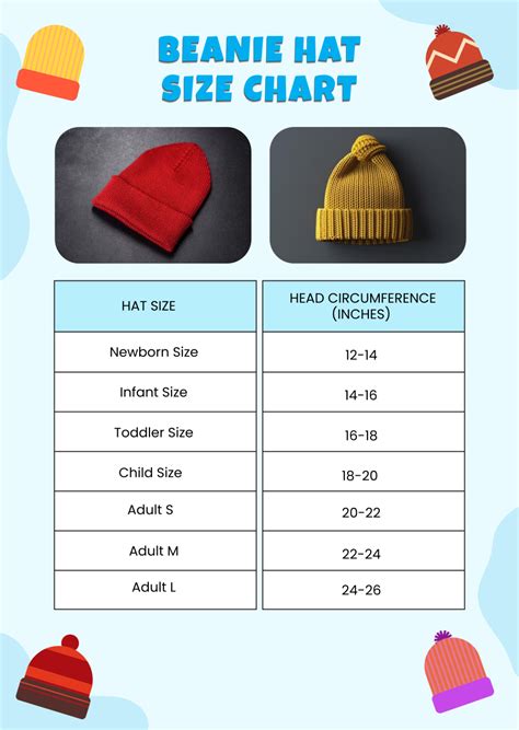 Free Beanie Hat Size Chart Template to Edit Online