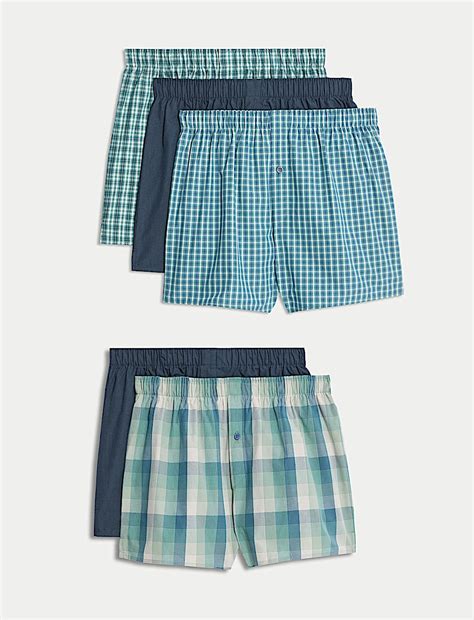 Buy 5pk Pure Cotton StayNew™ Woven Boxers at Marks & Spencer