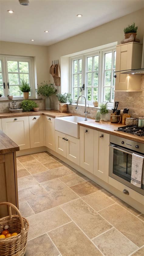 20 Breathtaking Beige Tile Kitchen Floor Designs