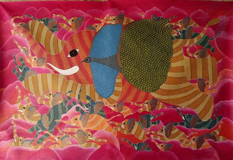 Buy Flying Elephants Gond Painting Online | Gond Art for Sale ...