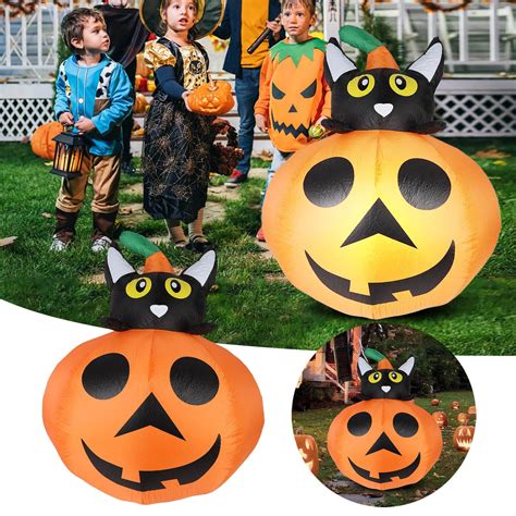 Halloween LED Lighted Inflatable Pumpkin Cat Face Desktop Ornament for ...