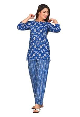 Monique Brand Women's Cotton Printed Relaxed Night Suit Top And Pyjama ...