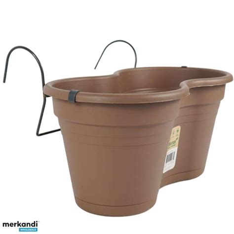 Terrace Flower pots double shape with hook 37 cm brown plastic fabric ...
