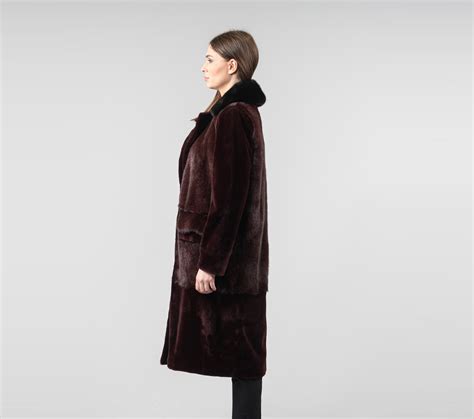 Burgundy Mink Fur Long Jacket - 100% Real Fur - Haute Acorn