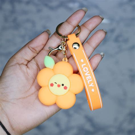 Orange Flower Cartoon style keychain with band ( Orange) — Wonderland ...
