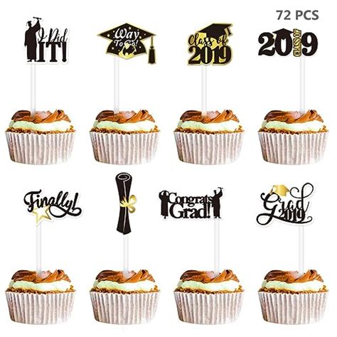 Buy Amosfun 72PCS Graduation Cake Toppers 2019 Congrats Grad Cake ...