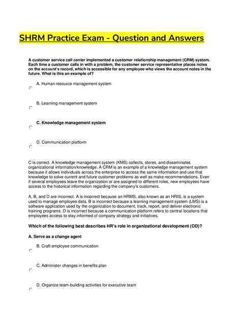 SHRM Practice Exam - Question and Answers
