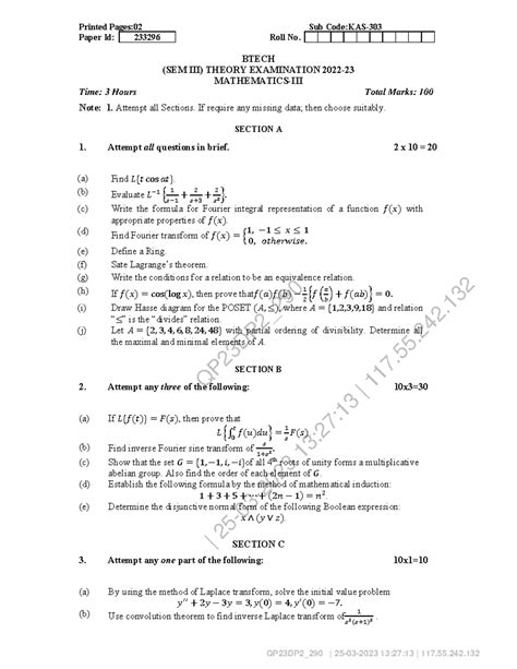 Mathematics III KAS 303 - QP23DP2_ | 25-03-2023 13:27:13 | 117.55 ...