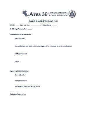 Fillable Online aaemass Area 30 Monthly DCM Report Form - aaemass Fax ...