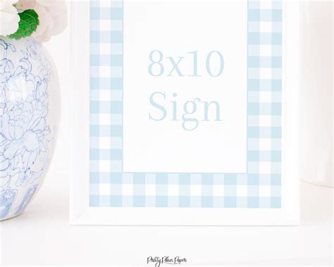 Invitations Paper Watercolor Light Blue Gingham 8x10 Sign 1st Birthday ...