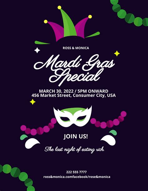 Free Mardi Gras Flyer Templates, Editable and Printable