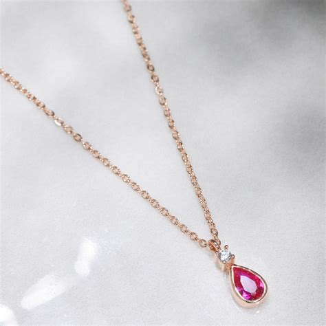 Ruby Tear Drop Rose Gold Plated 925 Sterling Silver Necklace ...