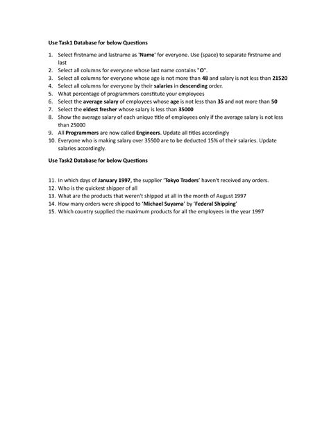 SQL Questions Set-2 - it is about azure - Use Task1 Database for below ...