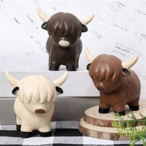 1pc Highland Cow Statue Decor, Resin Craft Sculpture, Scottish ...