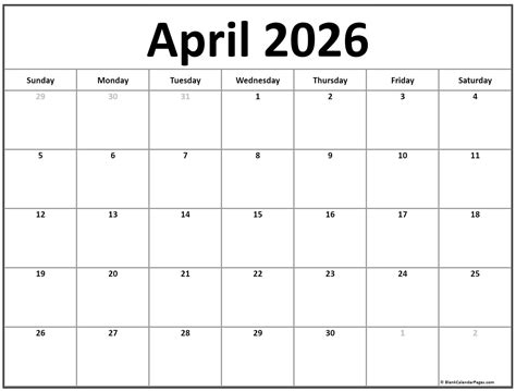 April Calendar 2026 Free Printable — Calendars 123
