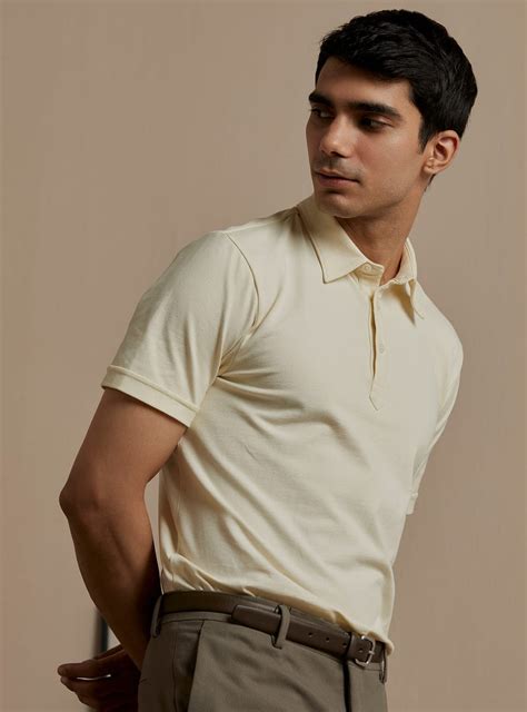 Buy Magnolia Pique Polo | Casual Off-White Solid Polo for Men Online ...