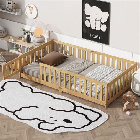 Ophelia & Co. Twin Size Floor Bed With Fence And Door, Rubber Wood ...