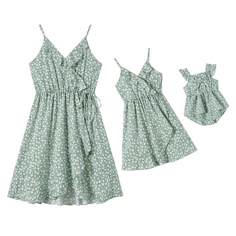 PatPat Family Matching Outfits Mommy and Me Dresses Sleeveless Green ...