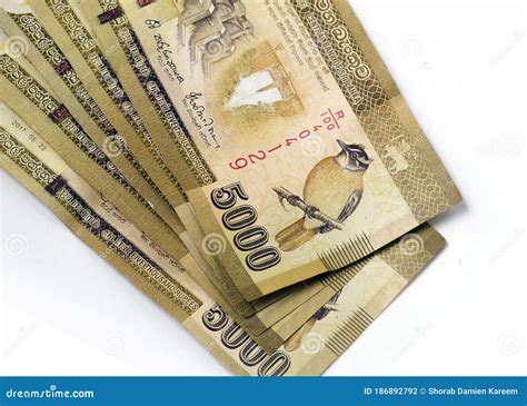 Sri Lankan Banknotes of Rupees 5000 on Isolated White Background. Close ...