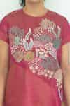 Buy Pink Handloom Silk Applique Round Embroidered Tunic With Pant For ...