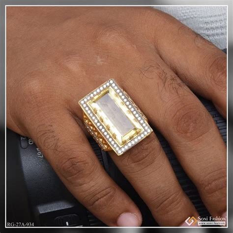 1 Gram Gold Plated Yellow Stone with Diamond Fashionable Design Ring ...