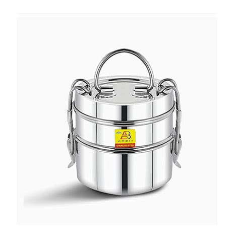 Buy Stainless Steel 8 * 2 Size Lunch Box 2 containers Clip Tiffin 600ml ...