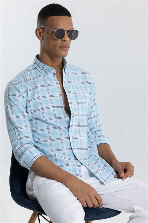 Buy Men's Quanta Checks Sky Blue Shirt Online | SNITCH