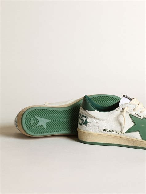 Men's Ball Star in white nappa leather with green leather star and heel ...