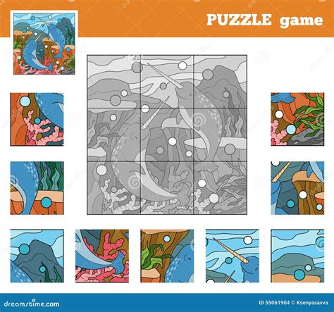 Puzzle Game for Children with Animals (narwhals Sea World) Stock Vector ...