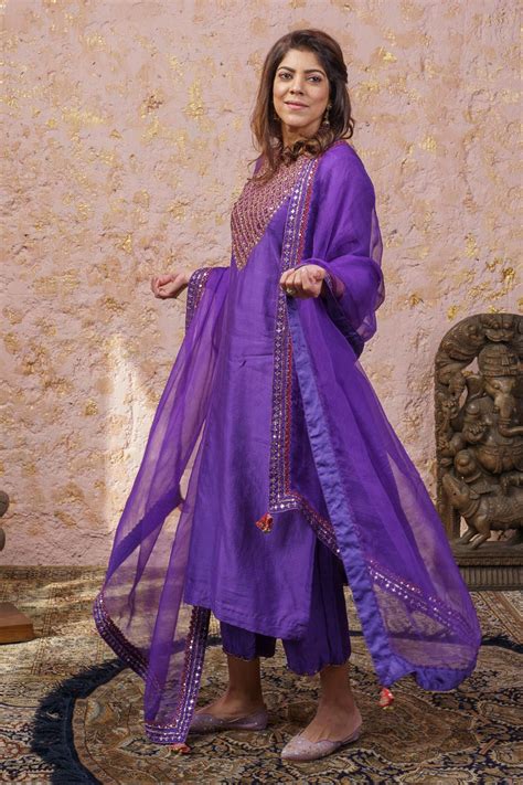 Royal Purple Kurta Set With Dupatta – Naaz By Noor