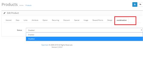 Opencart - Product Option Size & Color Combination Pro