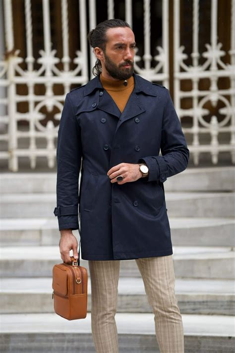 Dark Blue Trench Coat for Men | Stylish Fall - Winter Outerwear – HolloMen