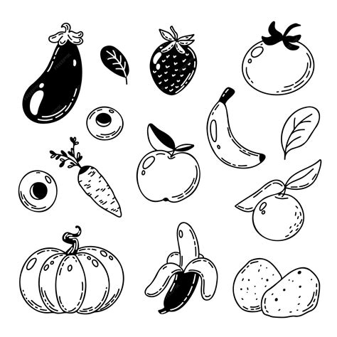 Fruits And Vegetables Clipart Black And White